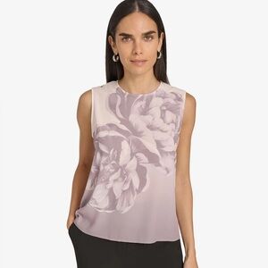 Calvin Klein Floral Sleeveless Top - White & Gray